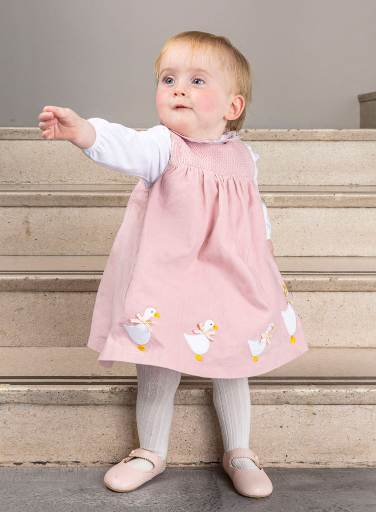 pink cord pinafore dress Sugar Thrillz Corduroy Pinafore Dress With Bumblebee Long Sleeve