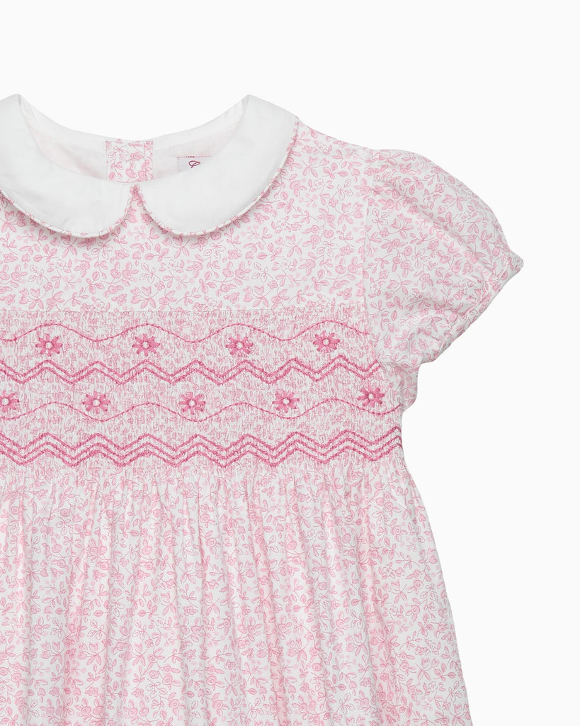 strapless open back dress Catherine Smocked Dress in Pink Floral