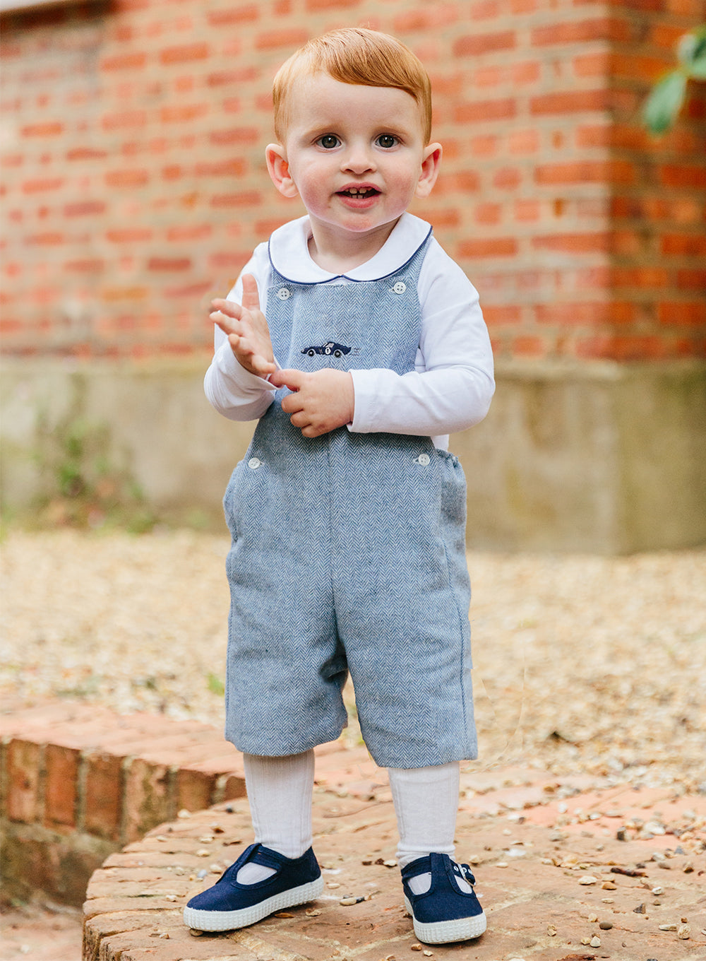 Little Alfie Bib Shorts in Pale Blue Herringbone