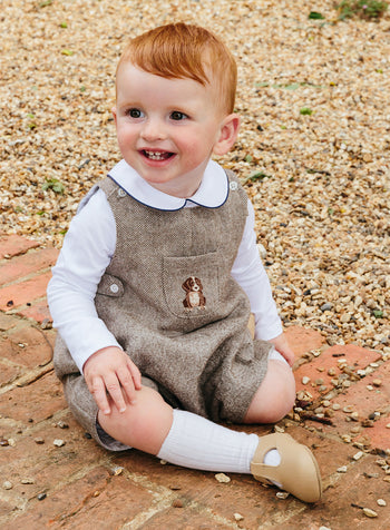 Little Archie Romper in Brown Herringbone
