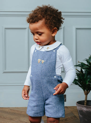 Little Alfie Bib Shorts in Navy Herringbone