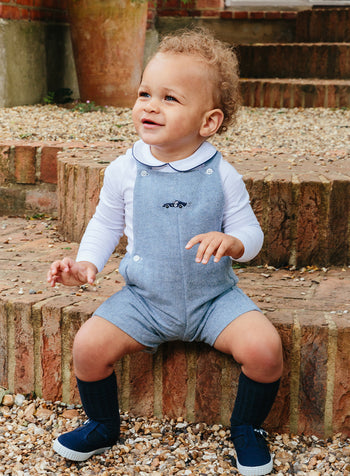 Little Alfie Bib Shorts in Pale Blue Herringbone