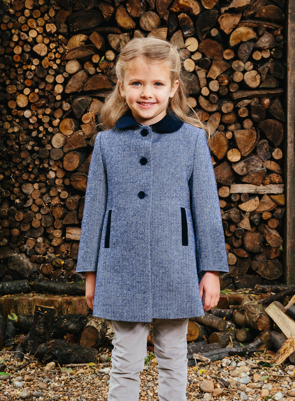 Trotters Heritage Matilda Swing Coat in Navy Herringbone