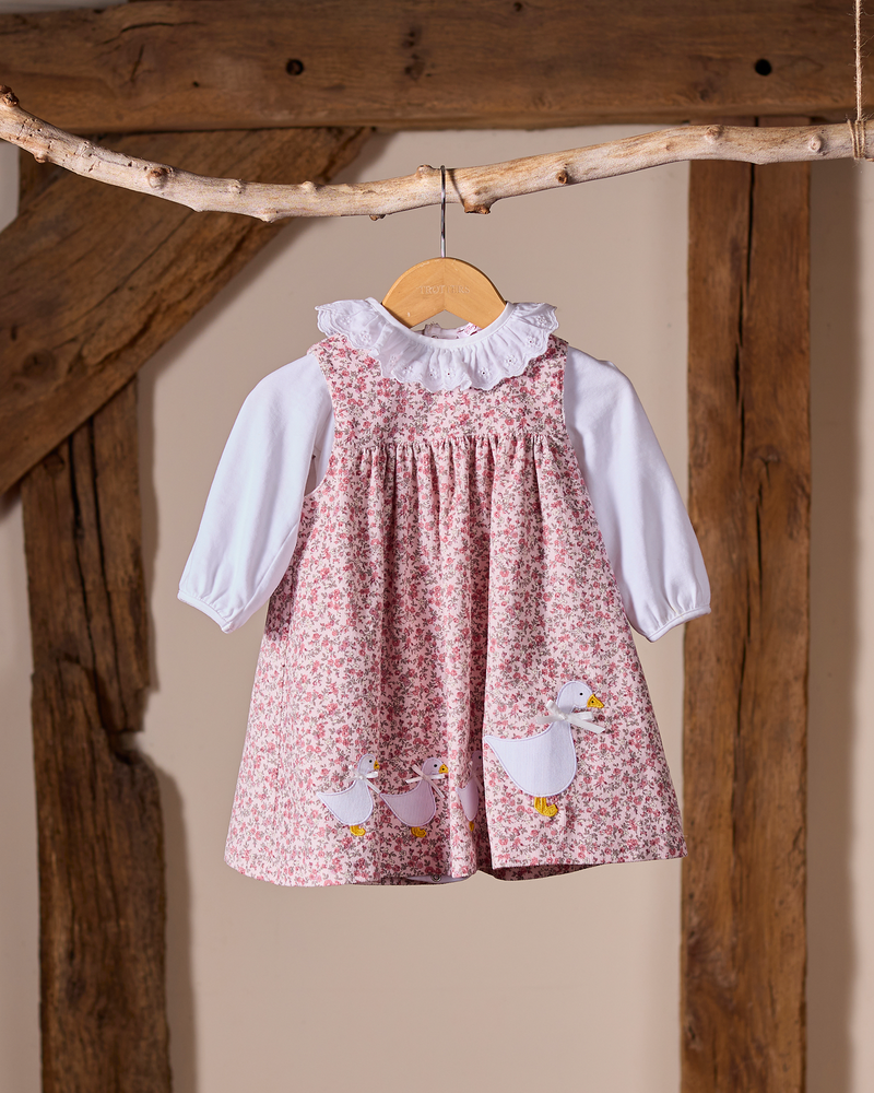 Baby Duck Floral Cord Pinafore