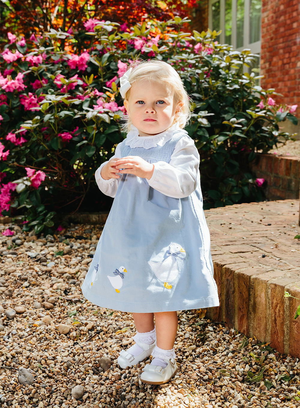 Little Duck Smocked Pinafore in Pale Blue