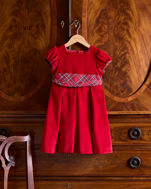 Velvet Party Dress in Red Tartan