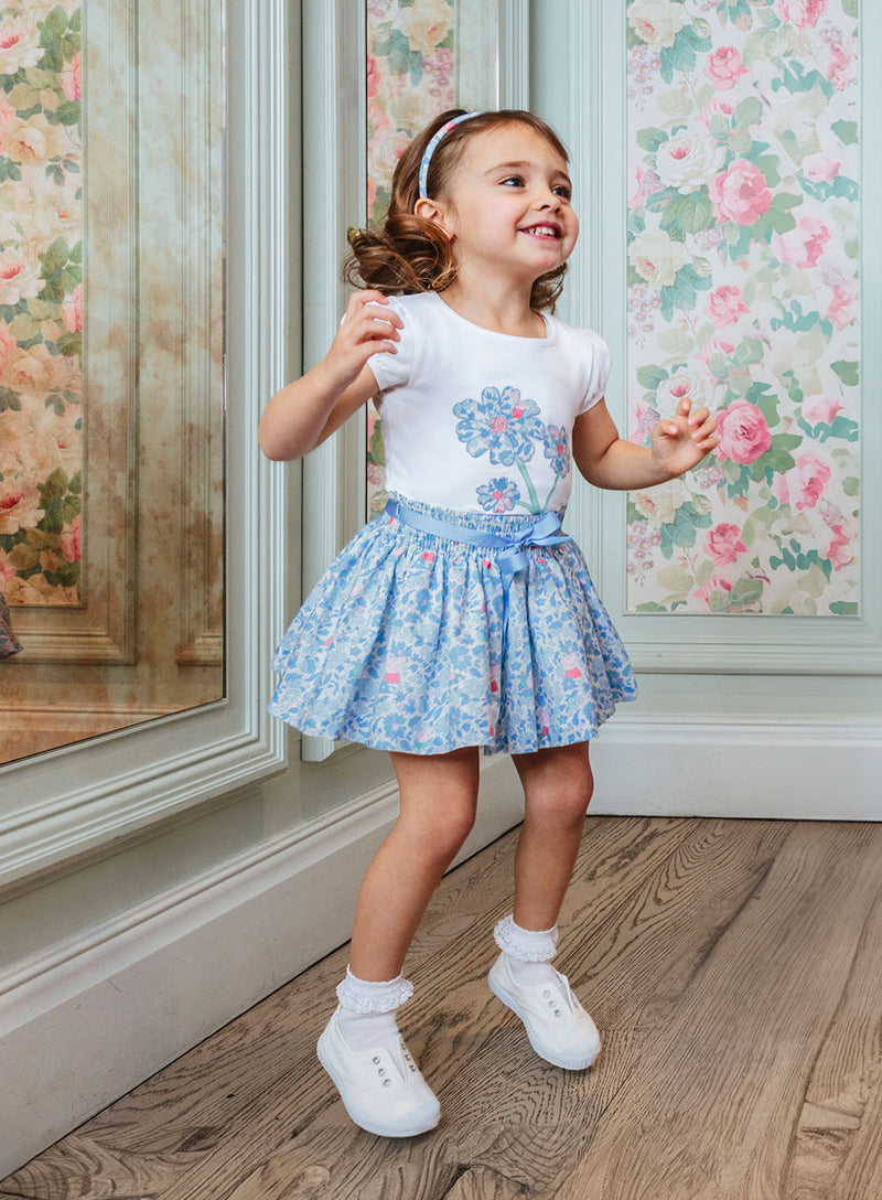 Ribbon Skirt in Blue Peppa Meadow