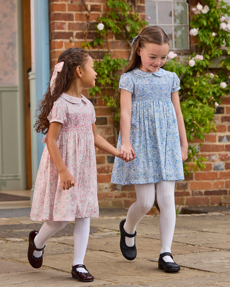Arabella Floral Smocked Dress in Blue