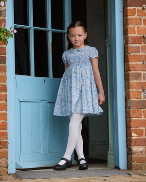 Arabella Floral Smocked Dress in Blue