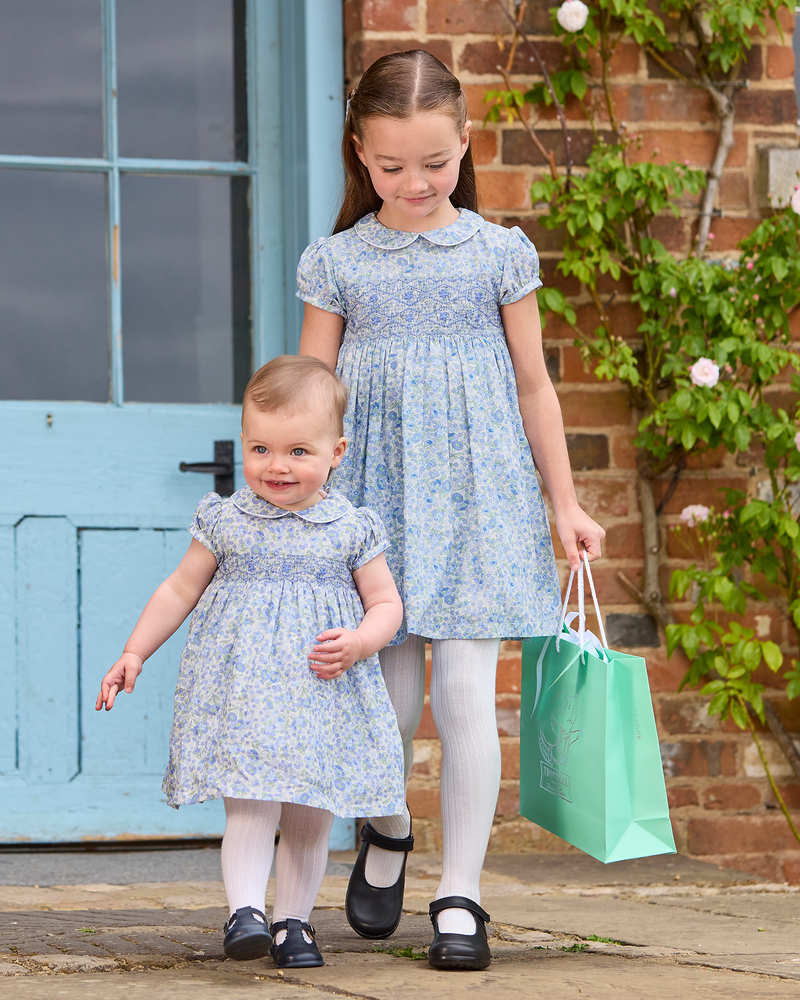 Arabella Floral Smocked Dress in Blue