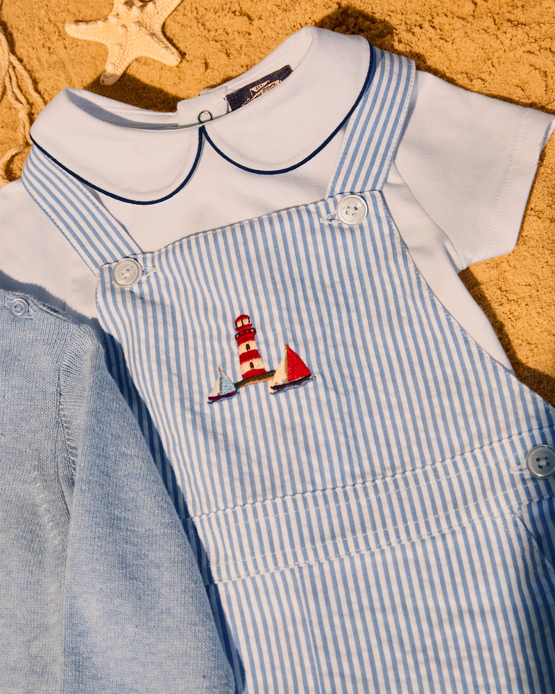 Baby Atticus Bib Shorts in Blue Stripe