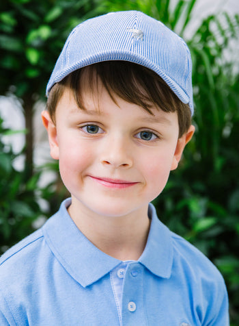 Thomas Brown Hat Charlie Cap in Blue Stripe - Trotters Childrenswear