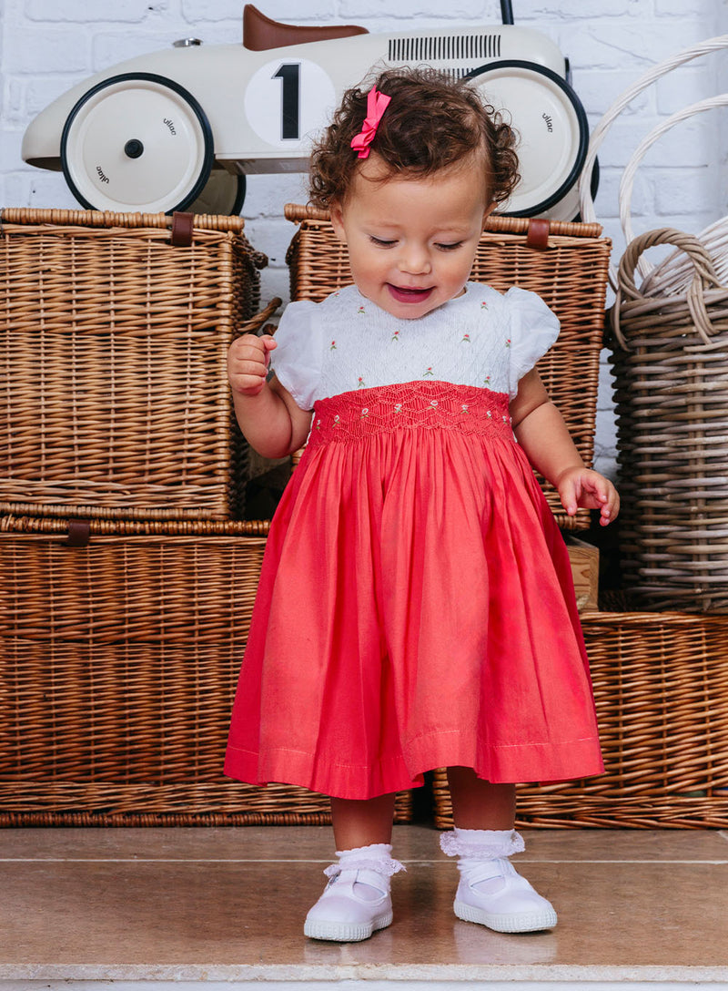 Rose Hand Smocked Dress in Watermelon