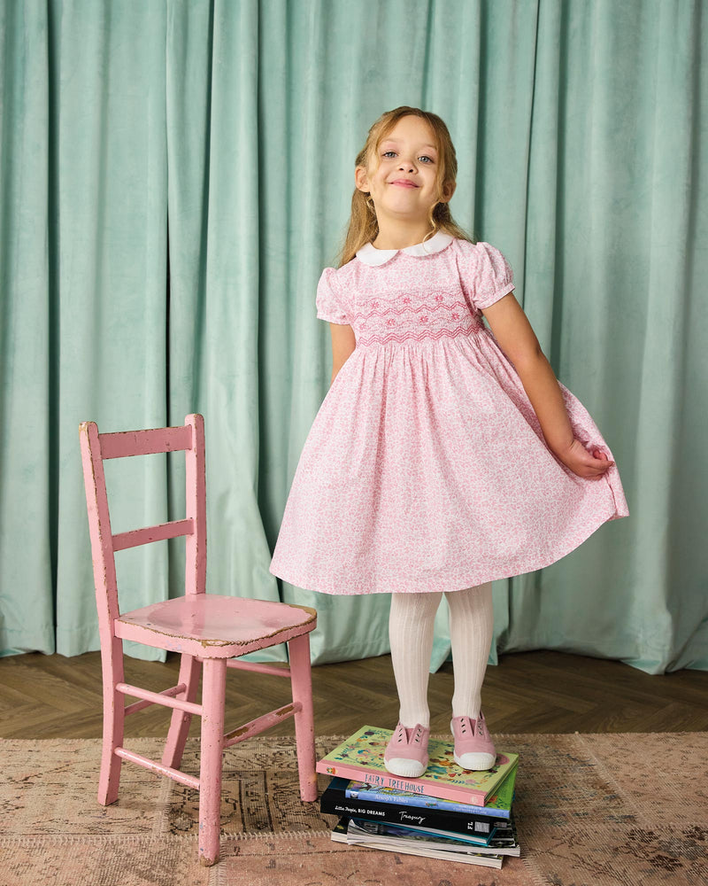 Catherine Smocked Dress in Pink Floral
