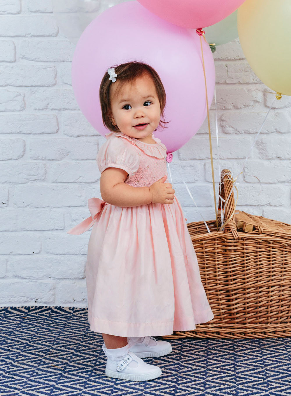 Baby Girls Hand Smocked Dress with Collar in Pink