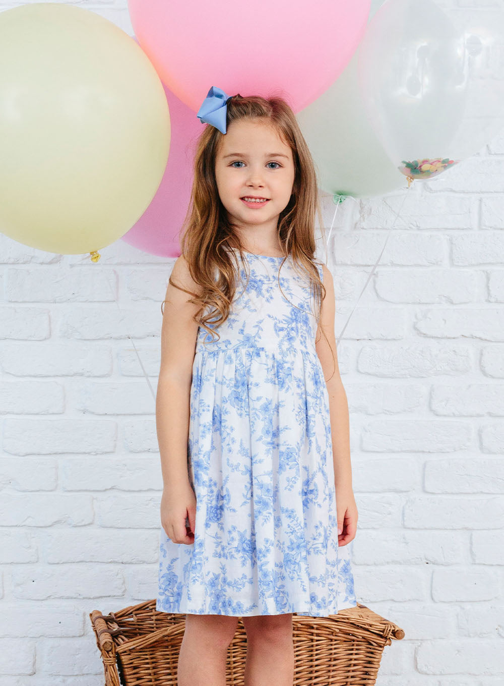 Maeva Big Bow Dress in Pale Blue Floral