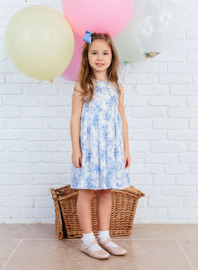 Maeva Big Bow Dress in Pale Blue Floral