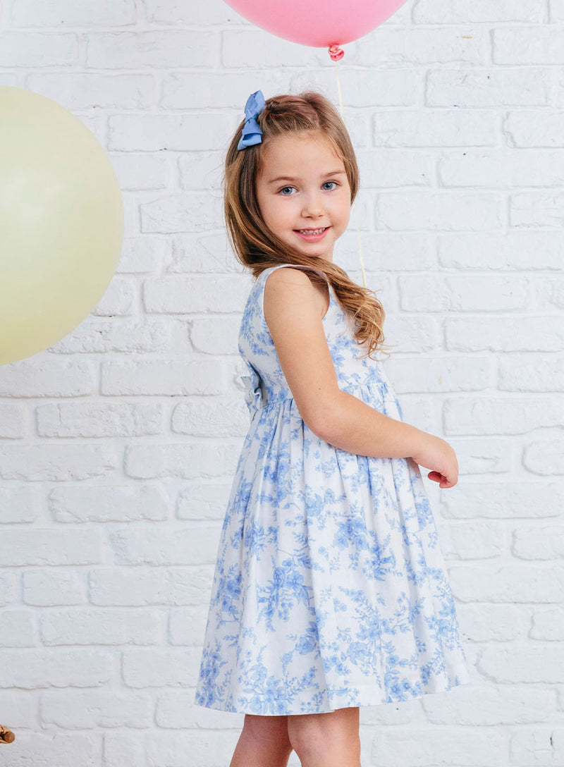 Maeva Big Bow Dress in Pale Blue Floral
