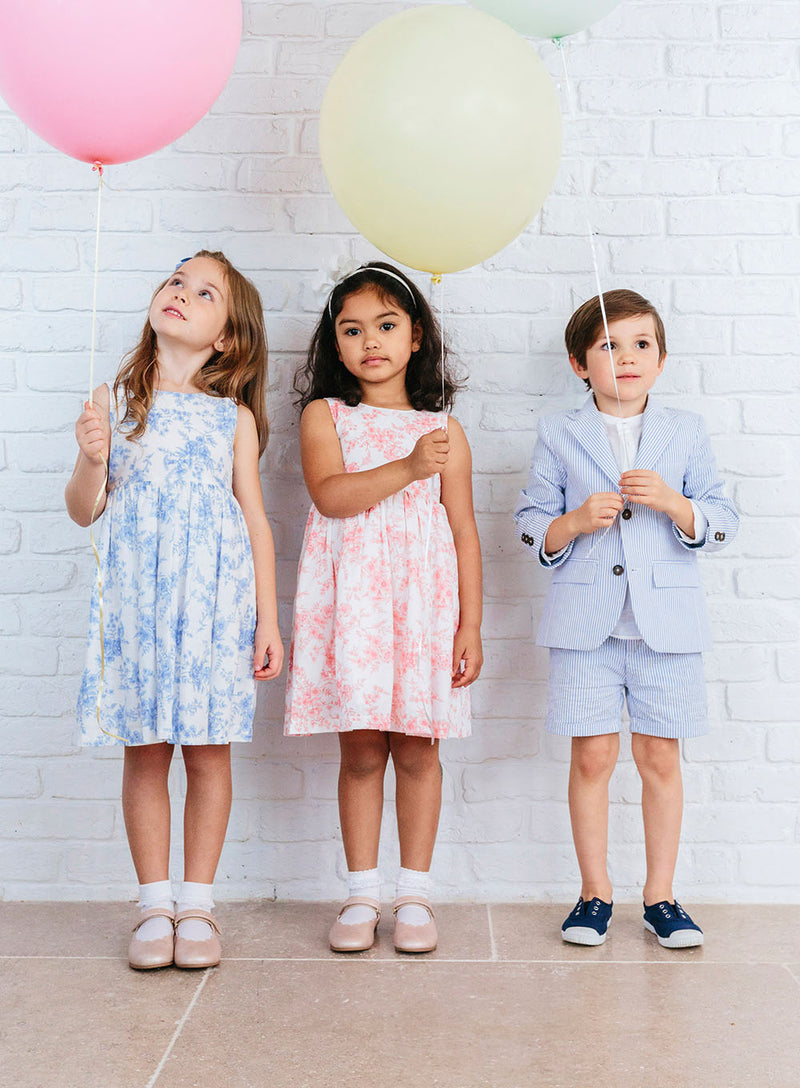 Maeva Big Bow Dress in Pale Blue Floral