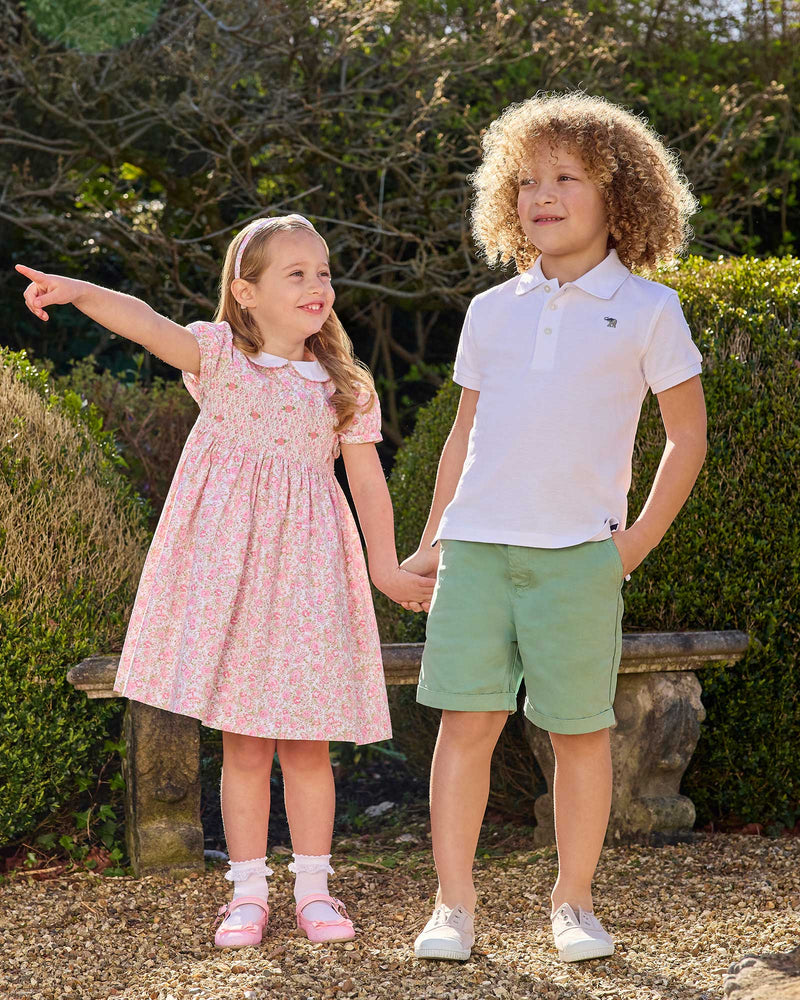 Rosie Smocked Dress in Peach Rose Floral