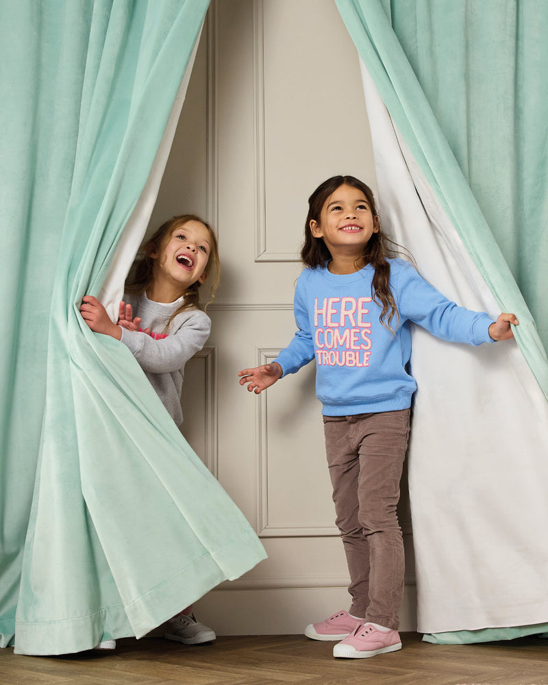 Here Comes Trouble Sweatshirt in Blue/Pink