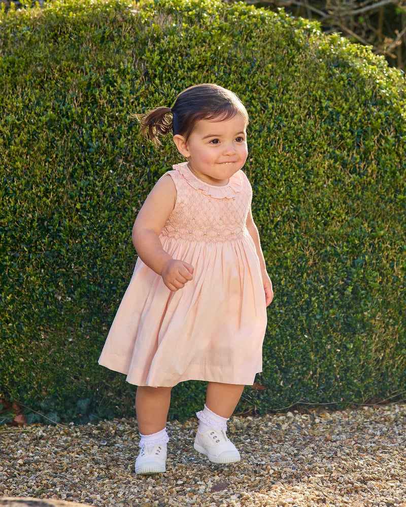 Baby Sleeveless Willow Rose Hand Smocked Dress