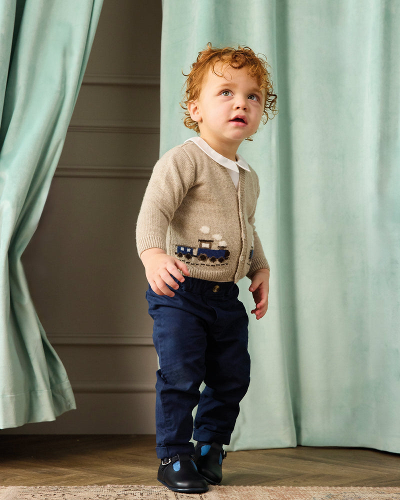 Chelsea Clothing Company Cardigan Baby Train Cardigan in Oatmeal