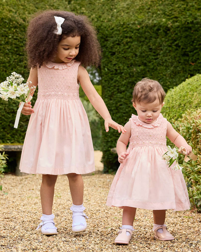 Baby Sleeveless Willow Rose Hand Smocked Dress
