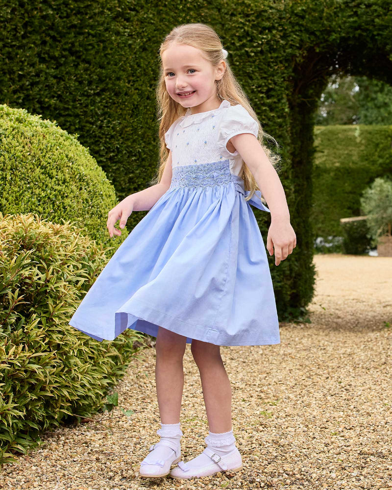 Willow Rose Hand Smocked Dress in Cornflower
