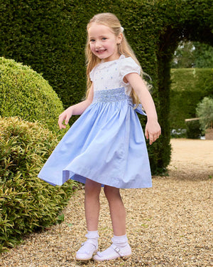 Willow Rose Hand Smocked Dress in Cornflower