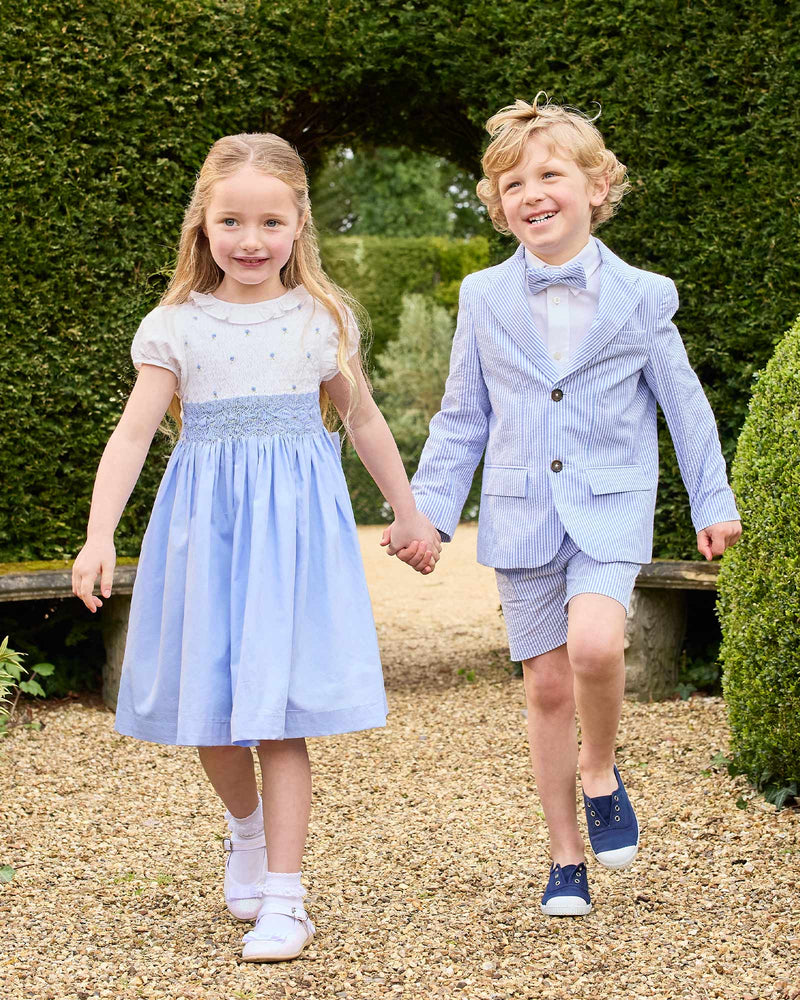Willow Rose Hand Smocked Dress in Cornflower