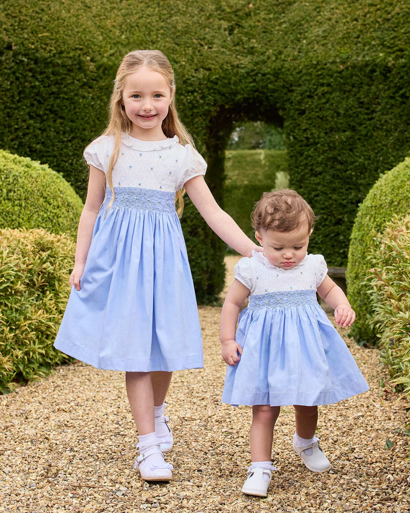 Willow Rose Hand Smocked Dress in Cornflower