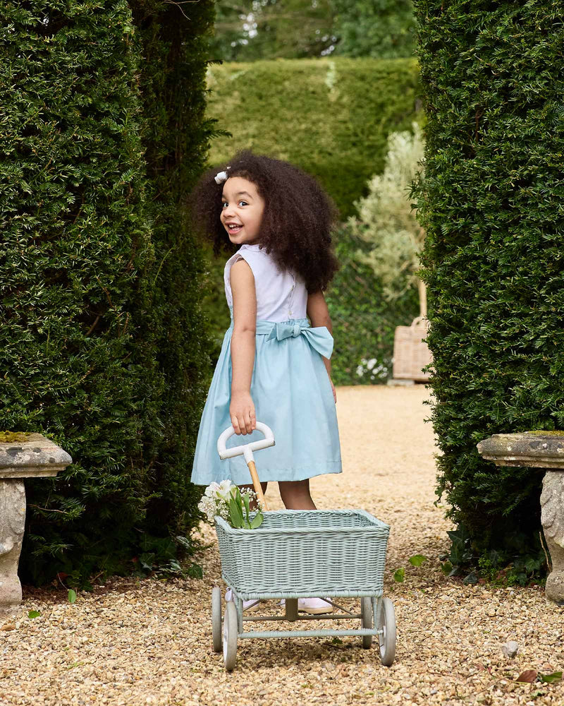 Sleeveless Willow Rose Hand Smocked Dress in Sea Blue