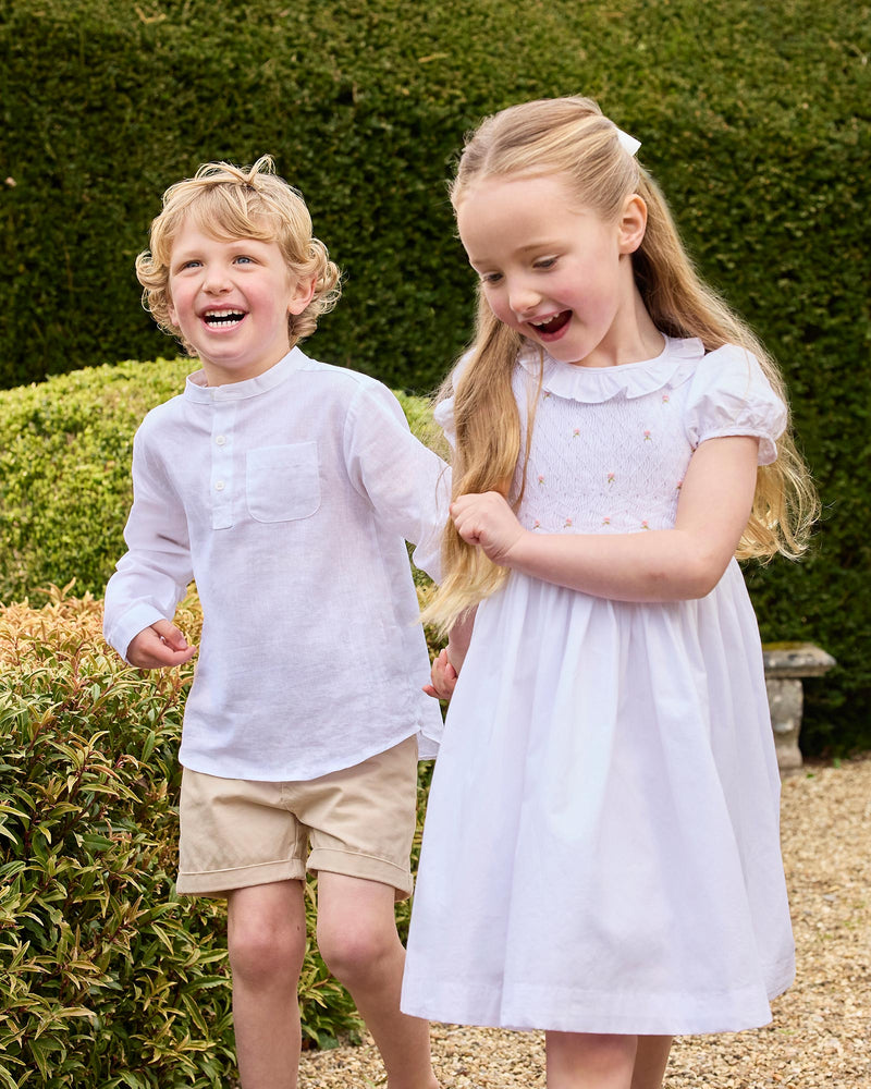 Willow Rose Hand Smocked Dress in White