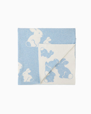 Knitted Bunny Blanket in Pale Blue