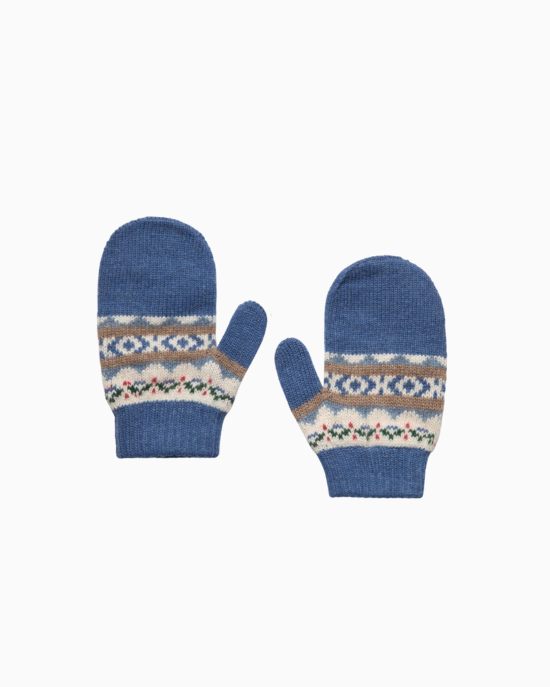 Frankie Fair Isle Mittens in Denim Blue Marl