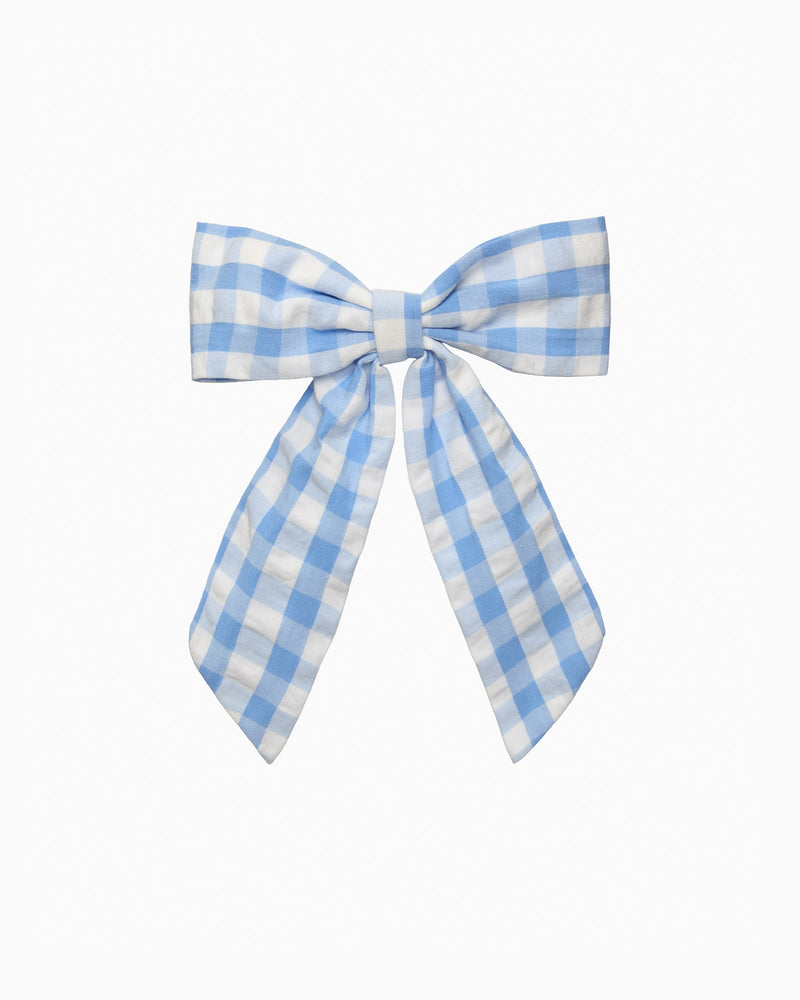 Lily Rose Clip Extra Large Bow Hair Clip in Blue Gingham
