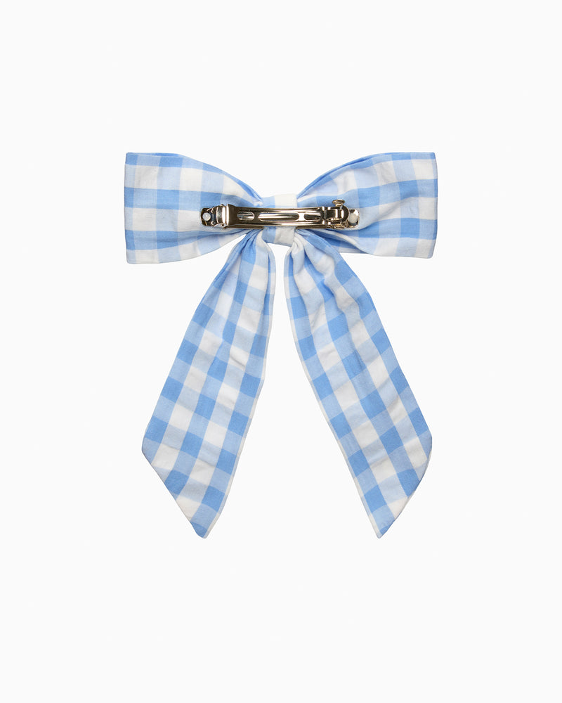 Extra Large Bow Hair Clip in Blue Gingham