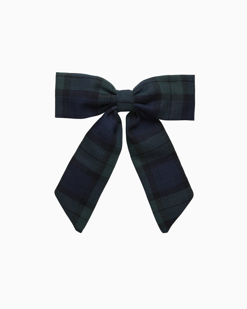 Long Bow Hair Clip in Navy/Green plaid