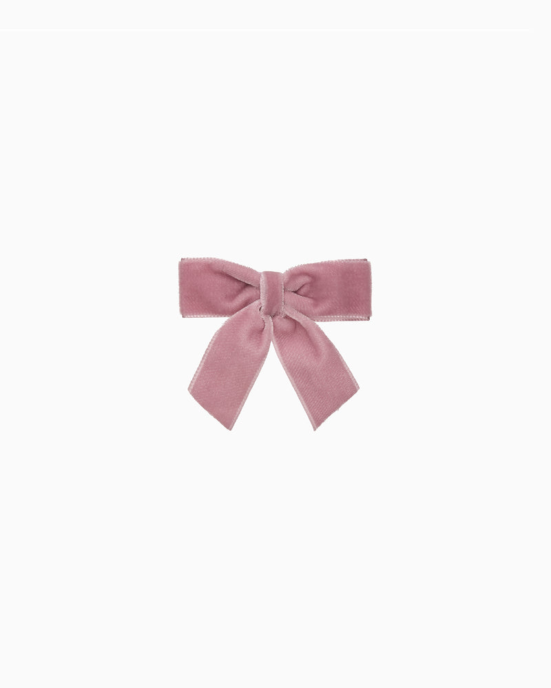 Small Velvet Bow Hair Clip With Tails in Blush