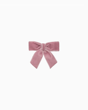 Small Velvet Bow Hair Clip With Tails in Blush