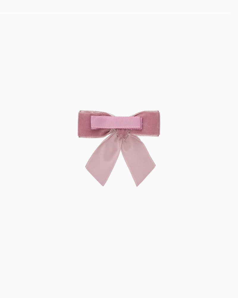 Small Velvet Bow Hair Clip With Tails in Blush