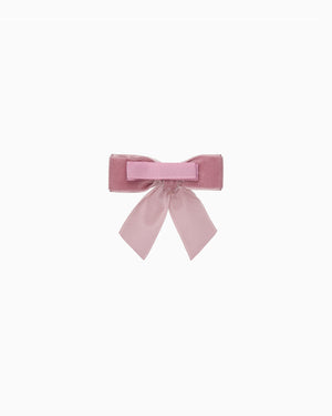 Small Velvet Bow Hair Clip With Tails in Blush