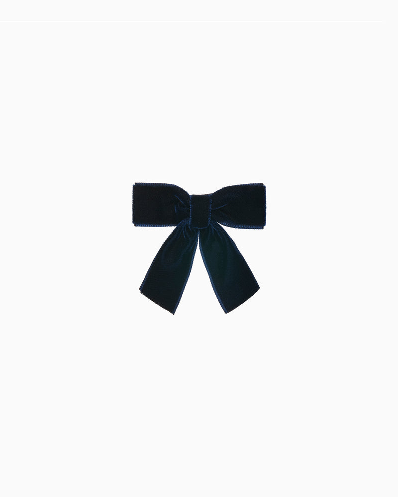 Small Velvet Bow Hair Clip With Tails in Navy