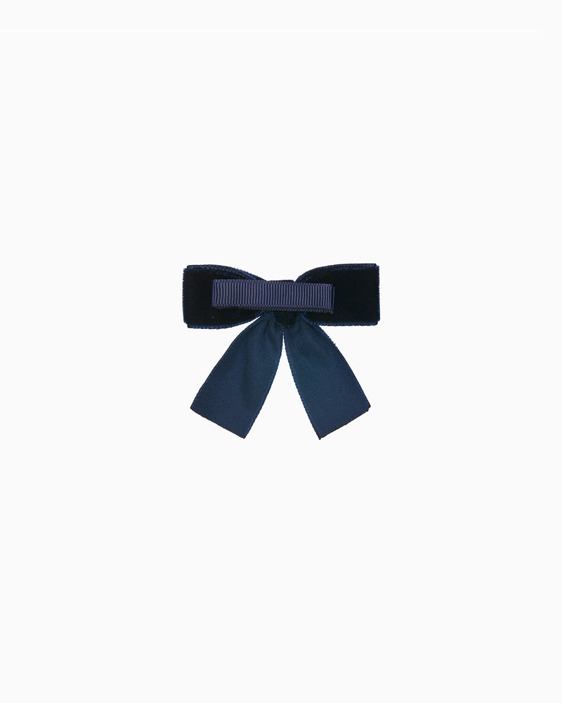 Small Velvet Bow Hair Clip With Tails in Navy