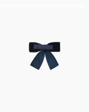 Small Velvet Bow Hair Clip With Tails in Navy