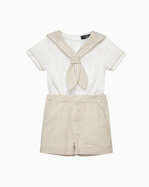 Trotters Heritage Set Edward Sailor Set in Oatmeal Stripe