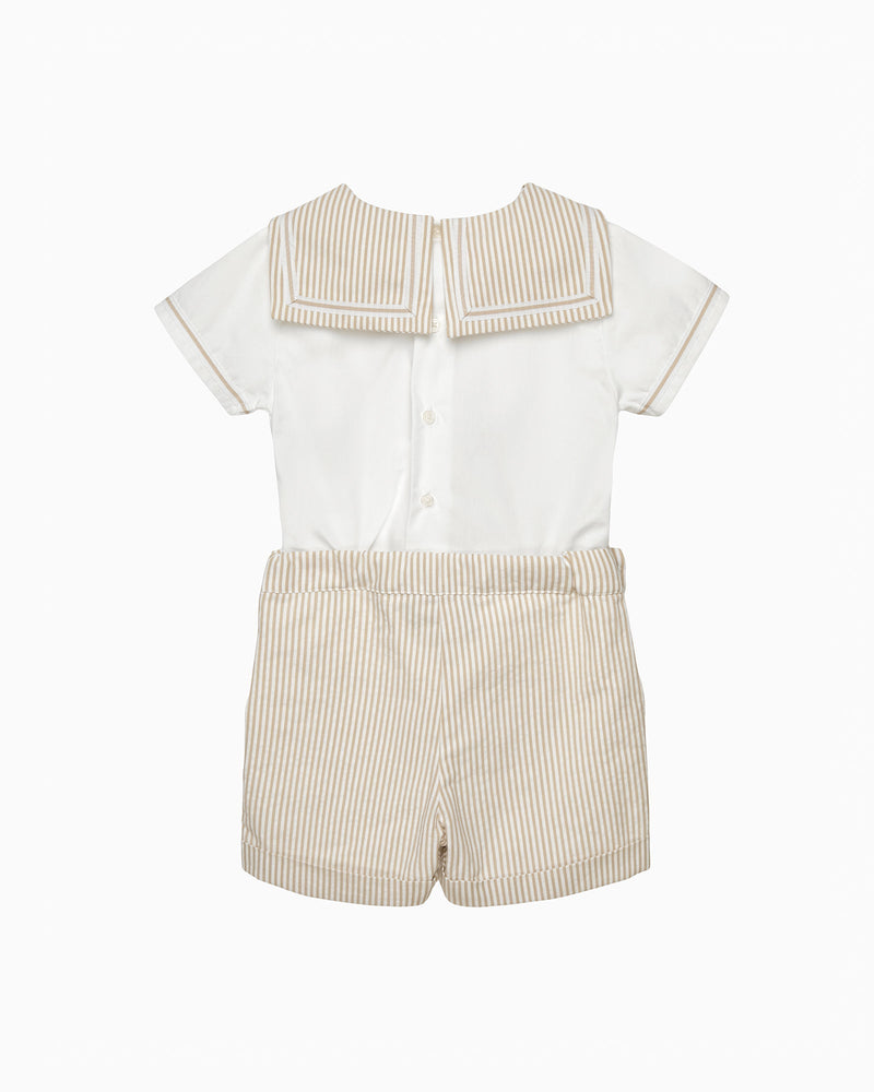 Trotters Heritage Set Edward Sailor Set in Oatmeal Stripe