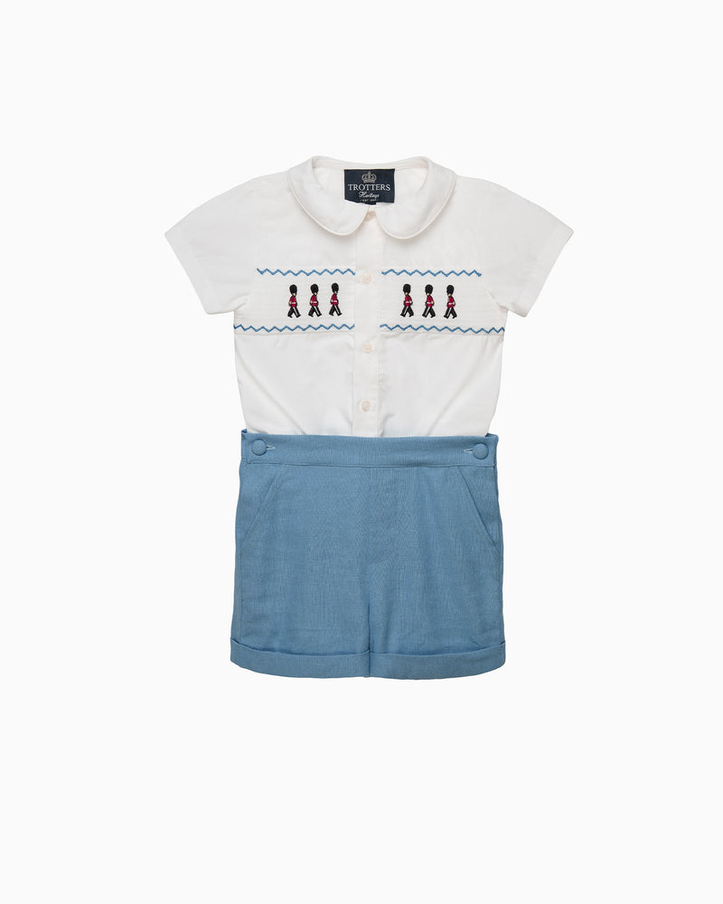 Trotters Heritage Set The Rupert Smocked Set in French Blue Guardsman
