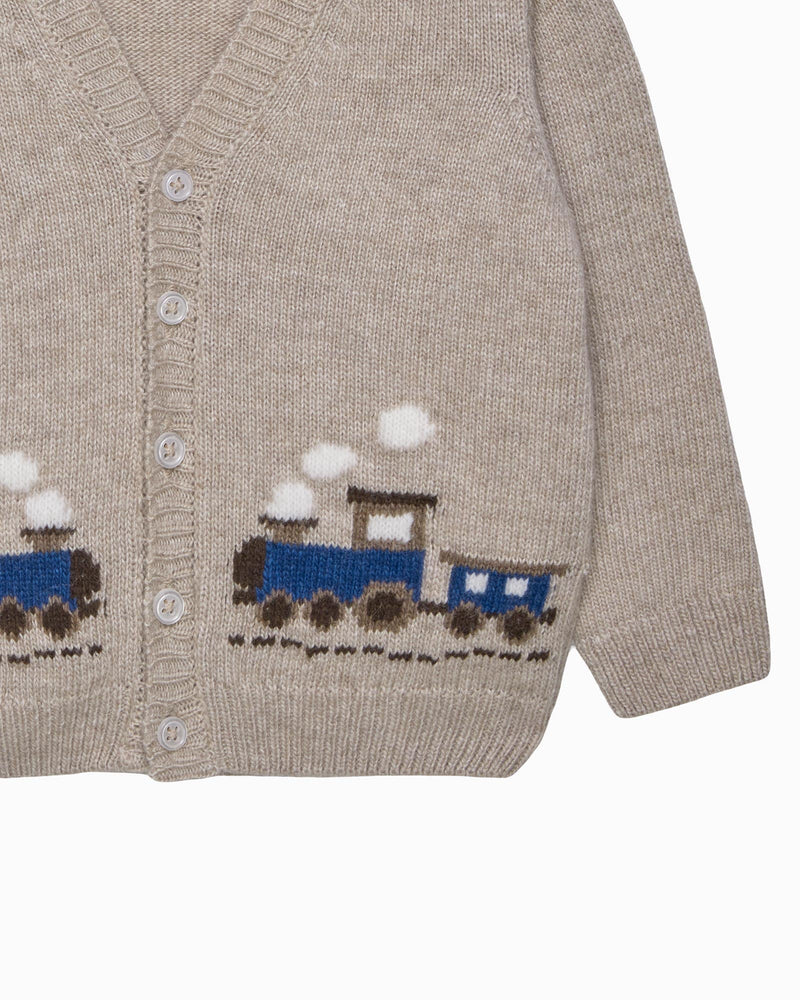 Chelsea Clothing Company Cardigan Baby Train Cardigan in Oatmeal